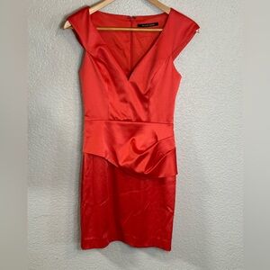 Black Halo Fiery Coral Satin Mini Dress